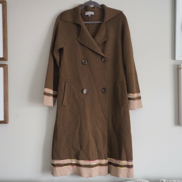 M MISSONI ITALY Long Brown Double Breasted Merino Wool Cardigan Coat Jacket 8 - Picture 11 of 12